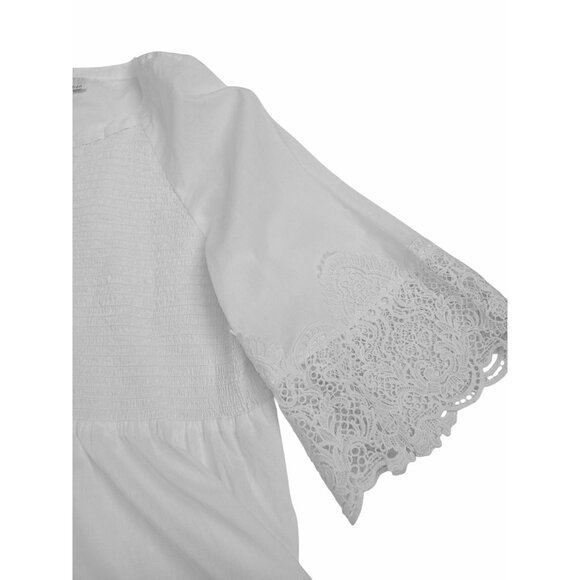 Alessa W Womens White Smocked Lace Peasant Tunic Blouse 3/4 Sleeve Size 6 Fairy - Picture 12 of 14